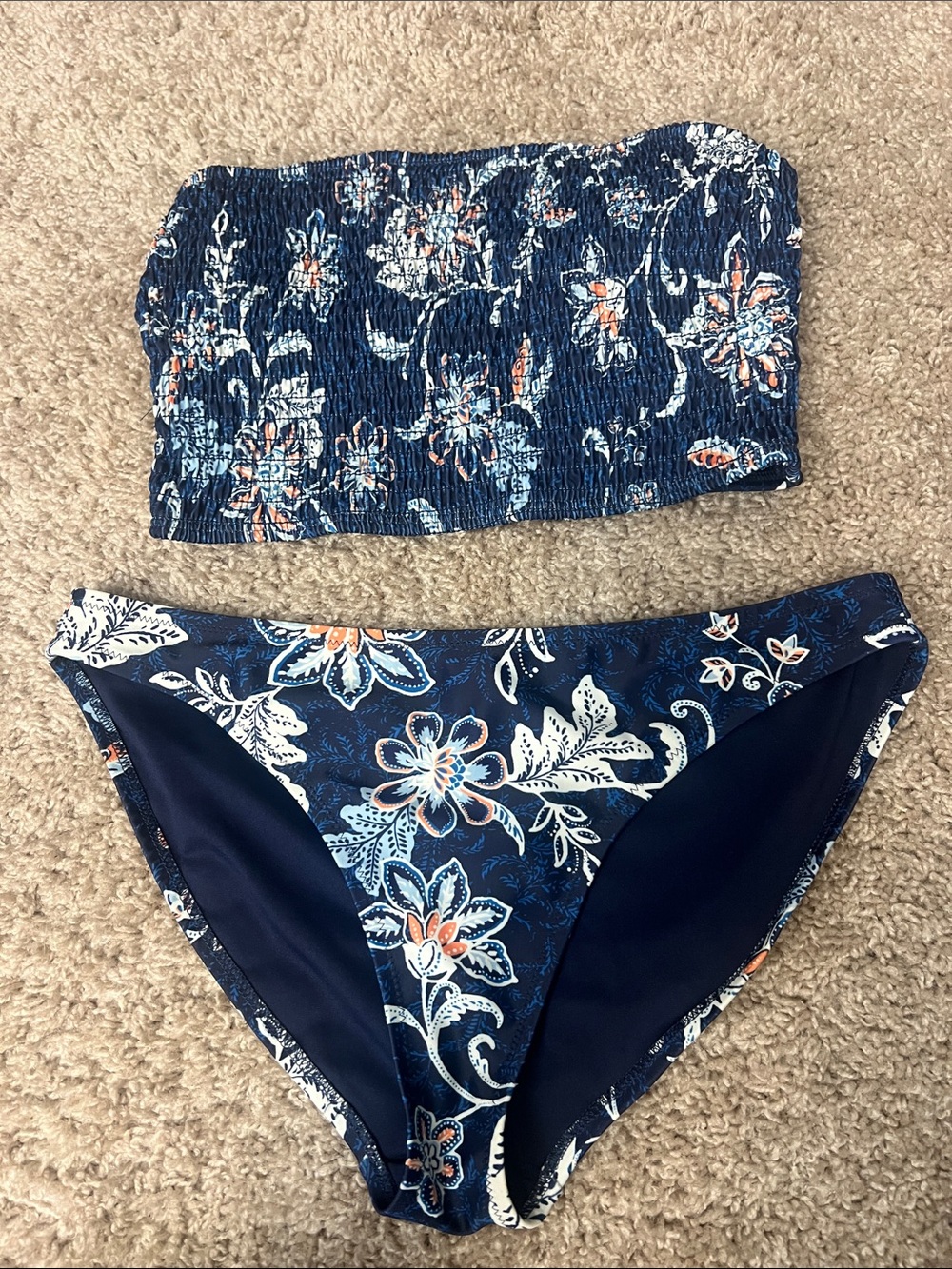 Old Navy Navy Floral Bandeau Bikini Set sz Small